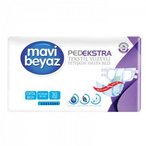 Mavi Beyaz PedEkstra Tekstil Yüzeyli Yetişkin Hasta Bezi 30'lu