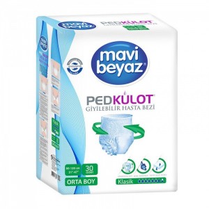 Mavi Beyaz Ped Külot Giyilebilir Hasta Külodu 30'lu