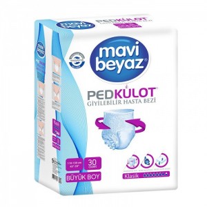 Mavi Beyaz Ped Külot Giyilebilir Hasta Külodu 30'lu