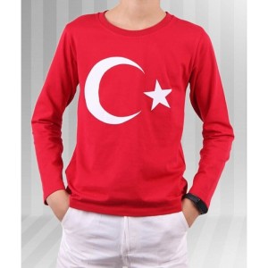 Kırmızı Ay Yıldız Türk Bayraklı Uzun Kollu T-shirt